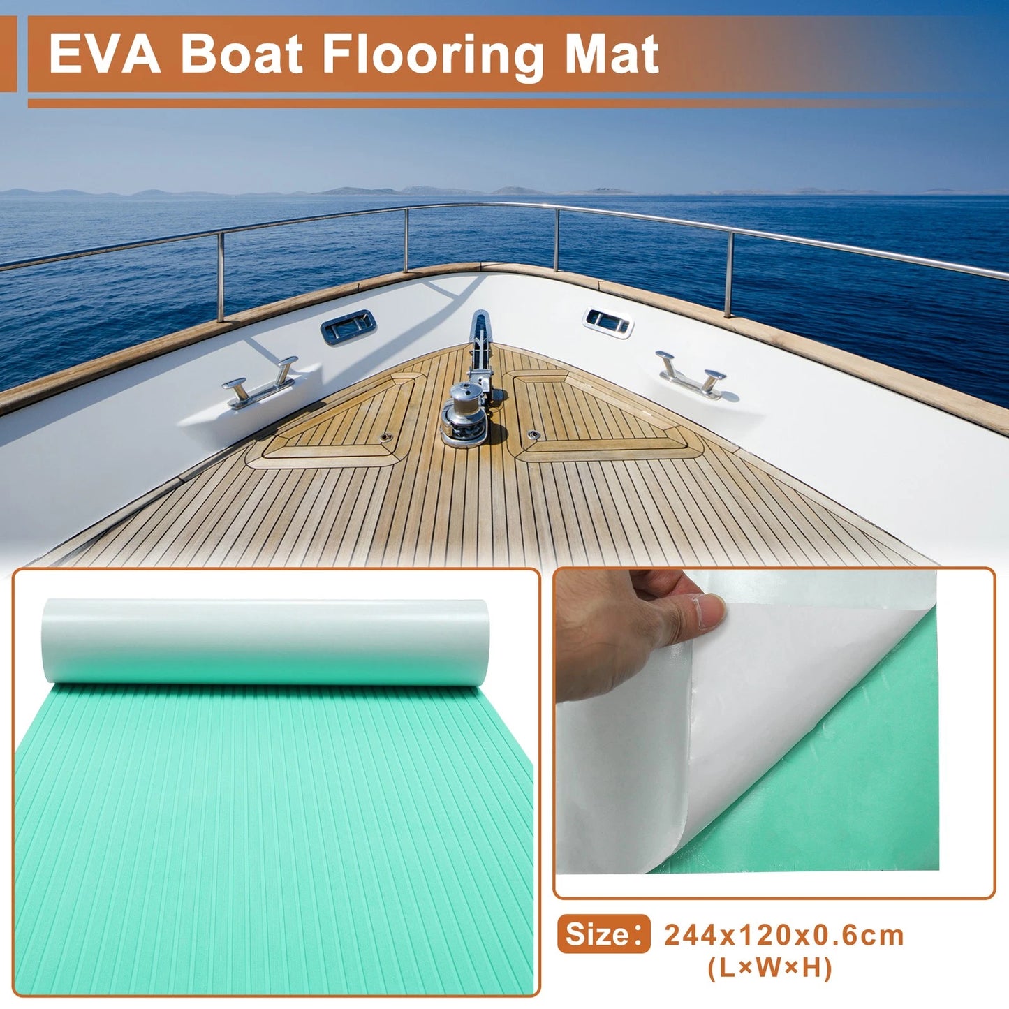 Self-Adhesive EVA Foam Boat Deck Flooring Strip 96"L x 47"W Seafoam Green