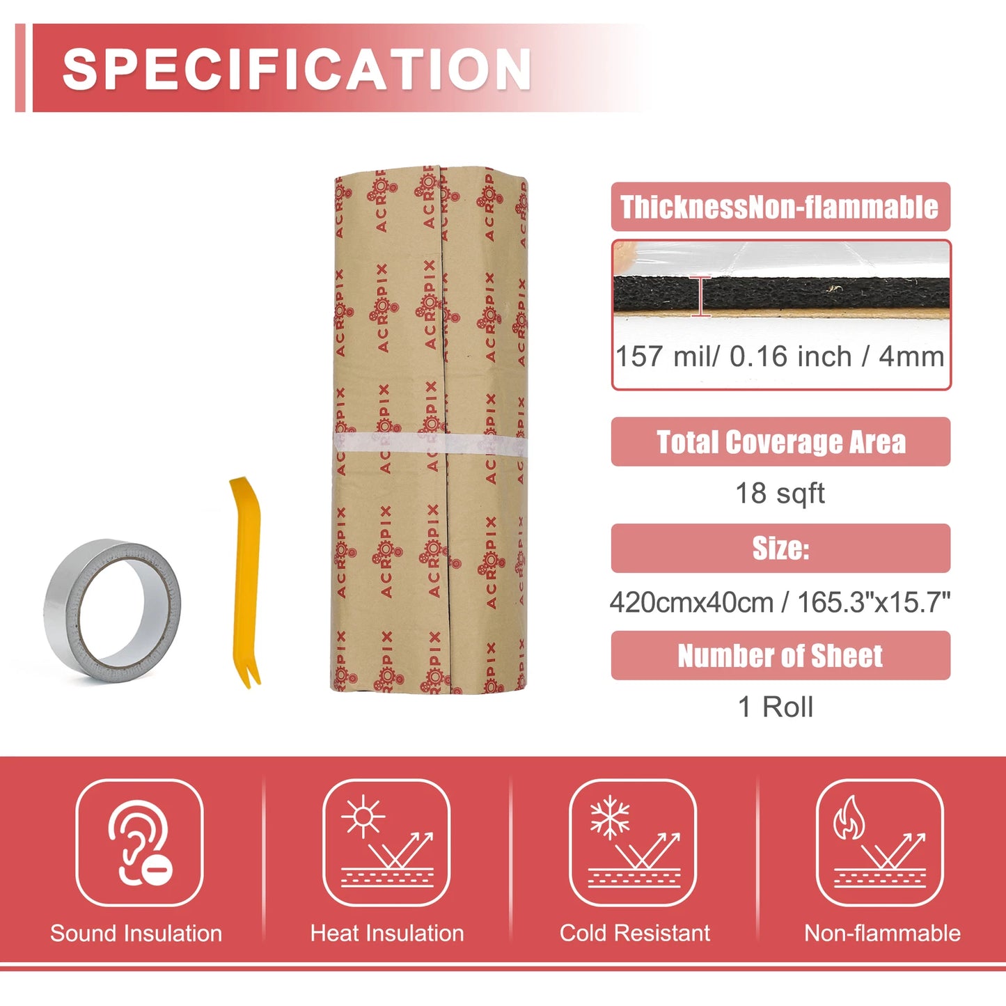 Set of 4 Aluminum Foil Foam Heat Damping Pads for Car (157mil, 4mm)