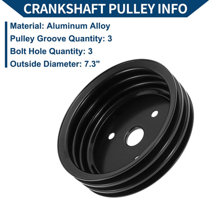 3 SWP Triple-Groove Short Water Pump Crank Pulley for Chevy SBC Small Block (262)
