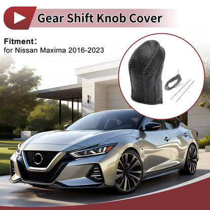 1Pc Gear Shift Knob Cover for Nissan Maxima (2016–2023) Black Gray Faux Leather