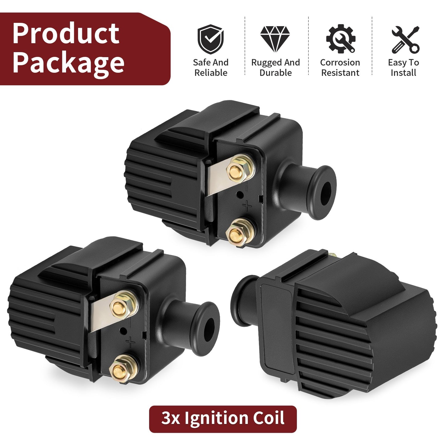 Set of 3 Ignition Coils for Mercury Mariner 50-90 HP (Various Years)