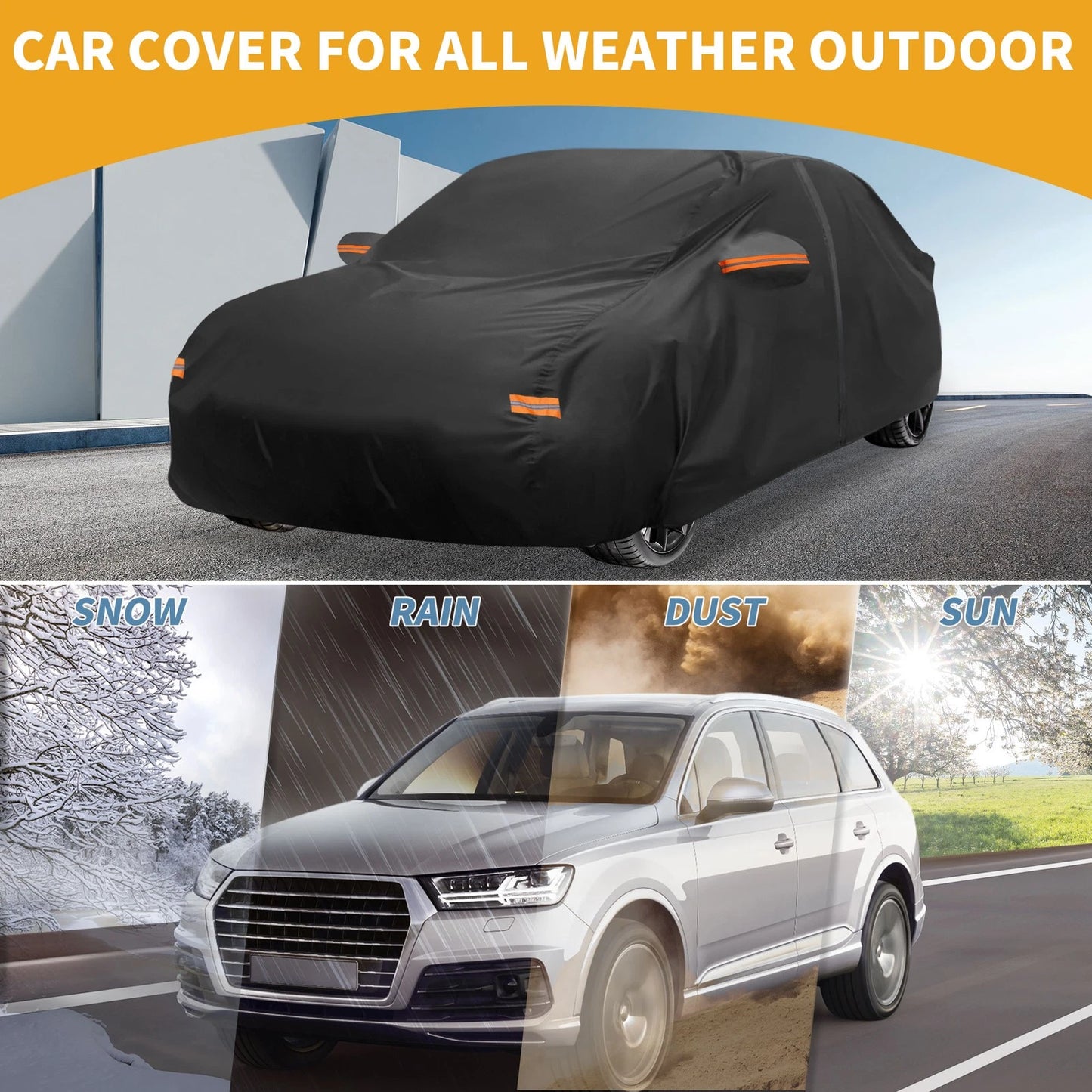 Waterproof Car Cover for Toyota Camry (190T-PU) Black with Zipper