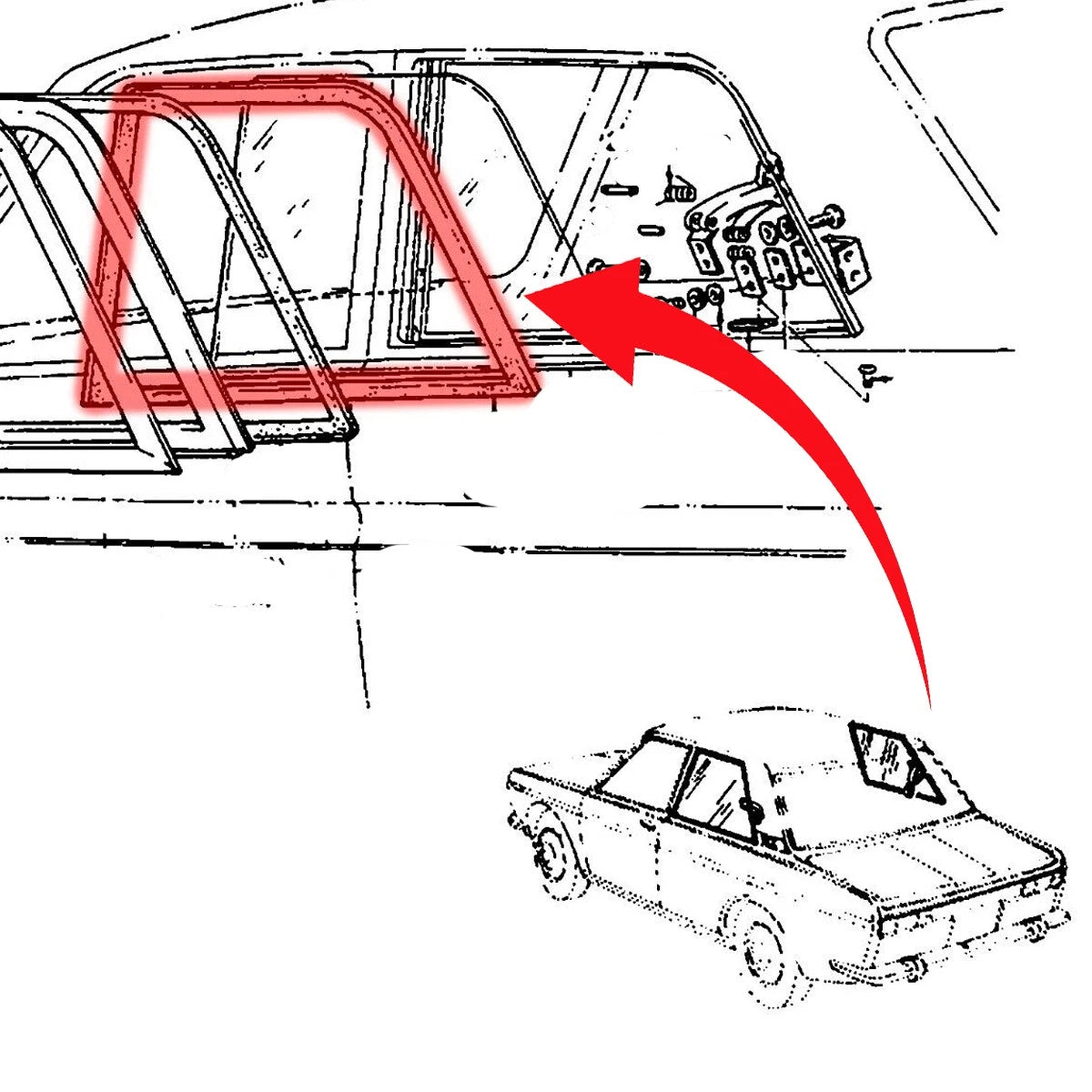 Rear Side Window Weatherstrip for Nissan Bluebird Datsun 510 (1967–1973)