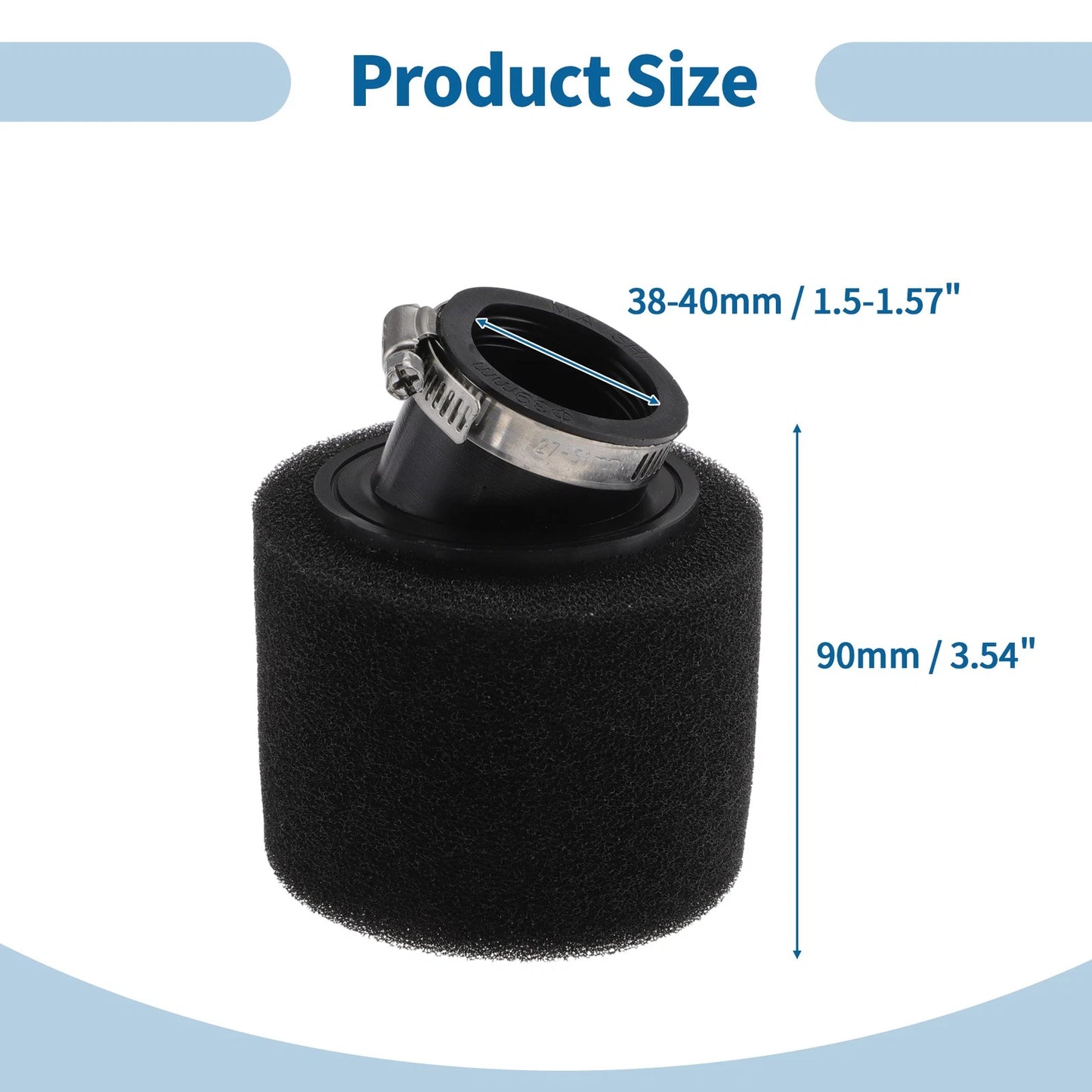 Set of 1 Motorcycle Air Filter Universal 38-40mm Rubber Foam Black