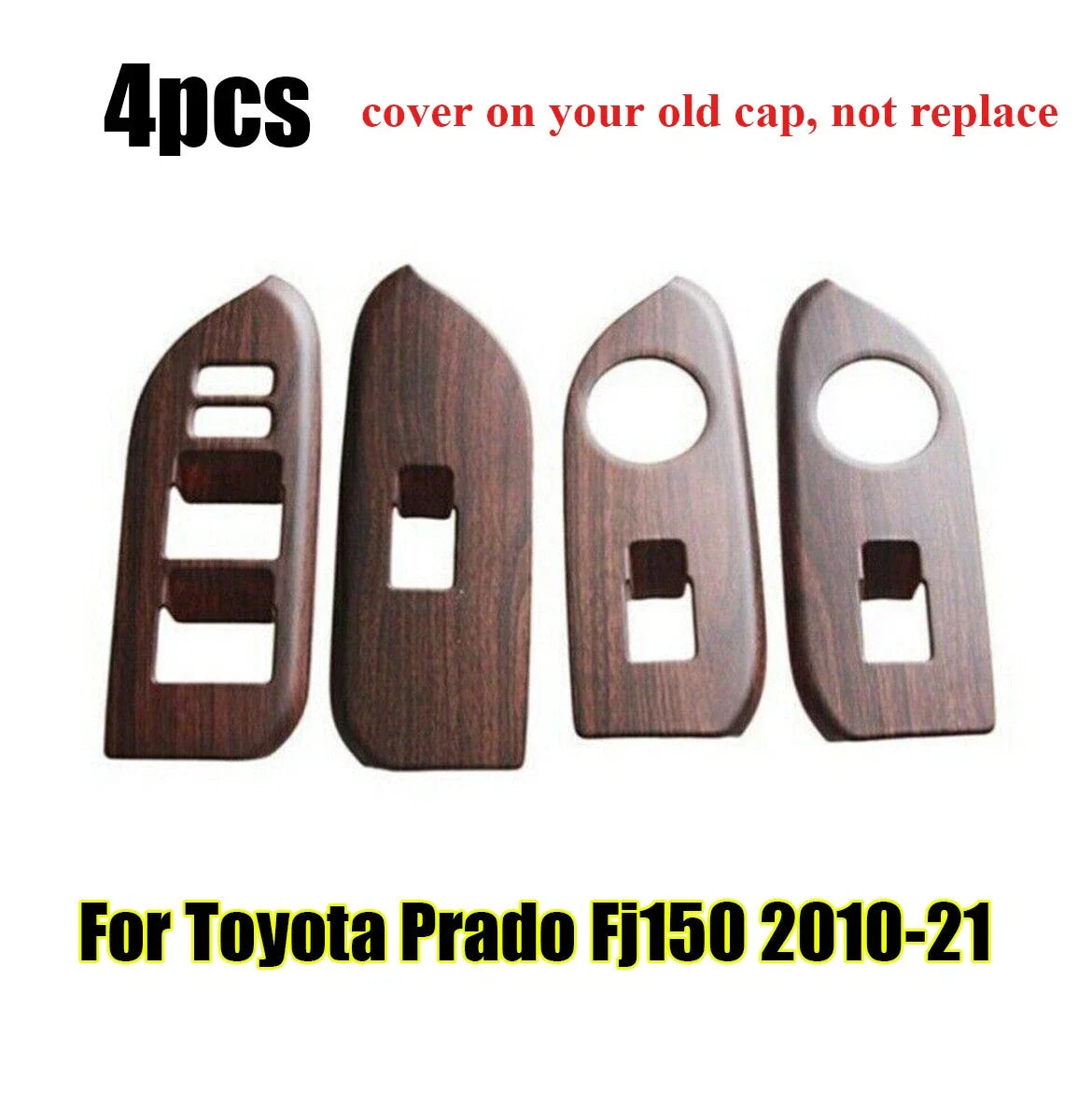 4 x Wood Grain Door Window Switch Panel Cover Trim for Toyota Prado Fj150 (2010–2021)