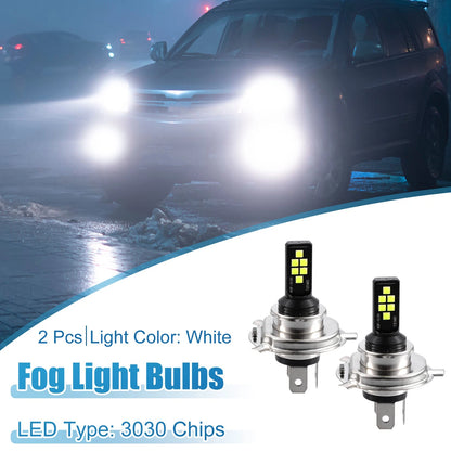 Set of 2 H4 LED Fog Light Bulbs for Auto (12 Chips, White)