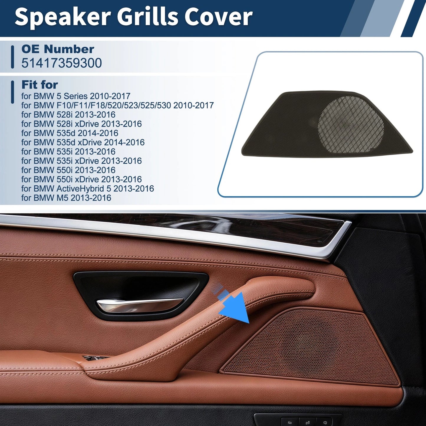 Speaker Grills Cover for BMW 5 Series (2010–2017) Right Side Door Mocha