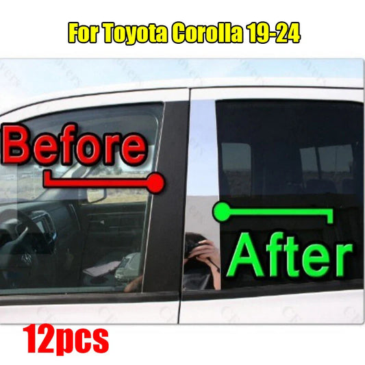 12pcs Chrome Pillar Trim Cover Mirrored Post for Toyota Corolla (2019-2024)
