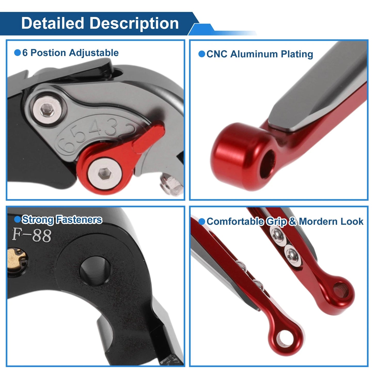 Adjustable Brake Clutch Levers for Kawasaki ZX14R (2006–2023) Titanium Red