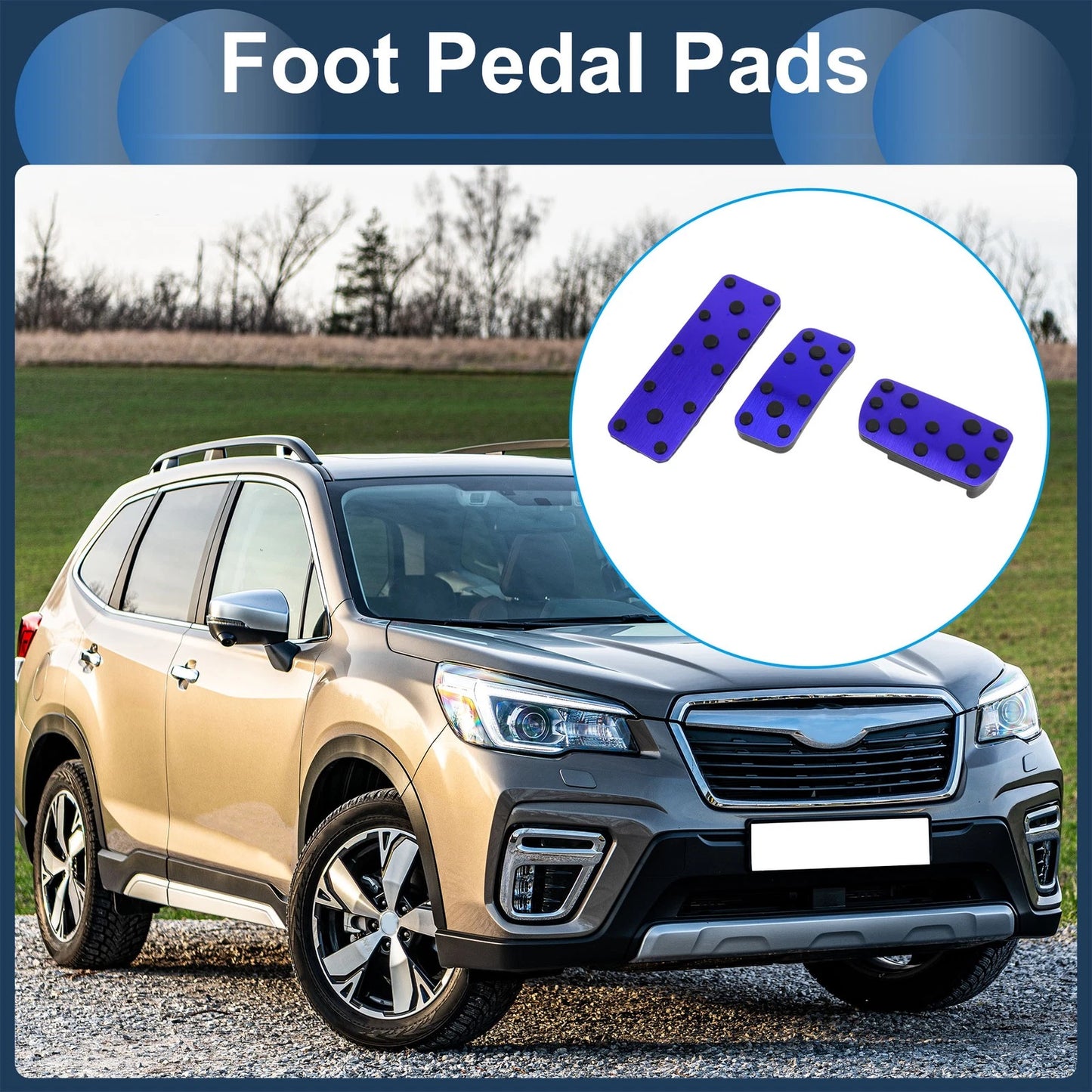 3 Pcs Automatic Foot Accelerator Pedal Covers for Subaru Forester (2003–2005) Blue