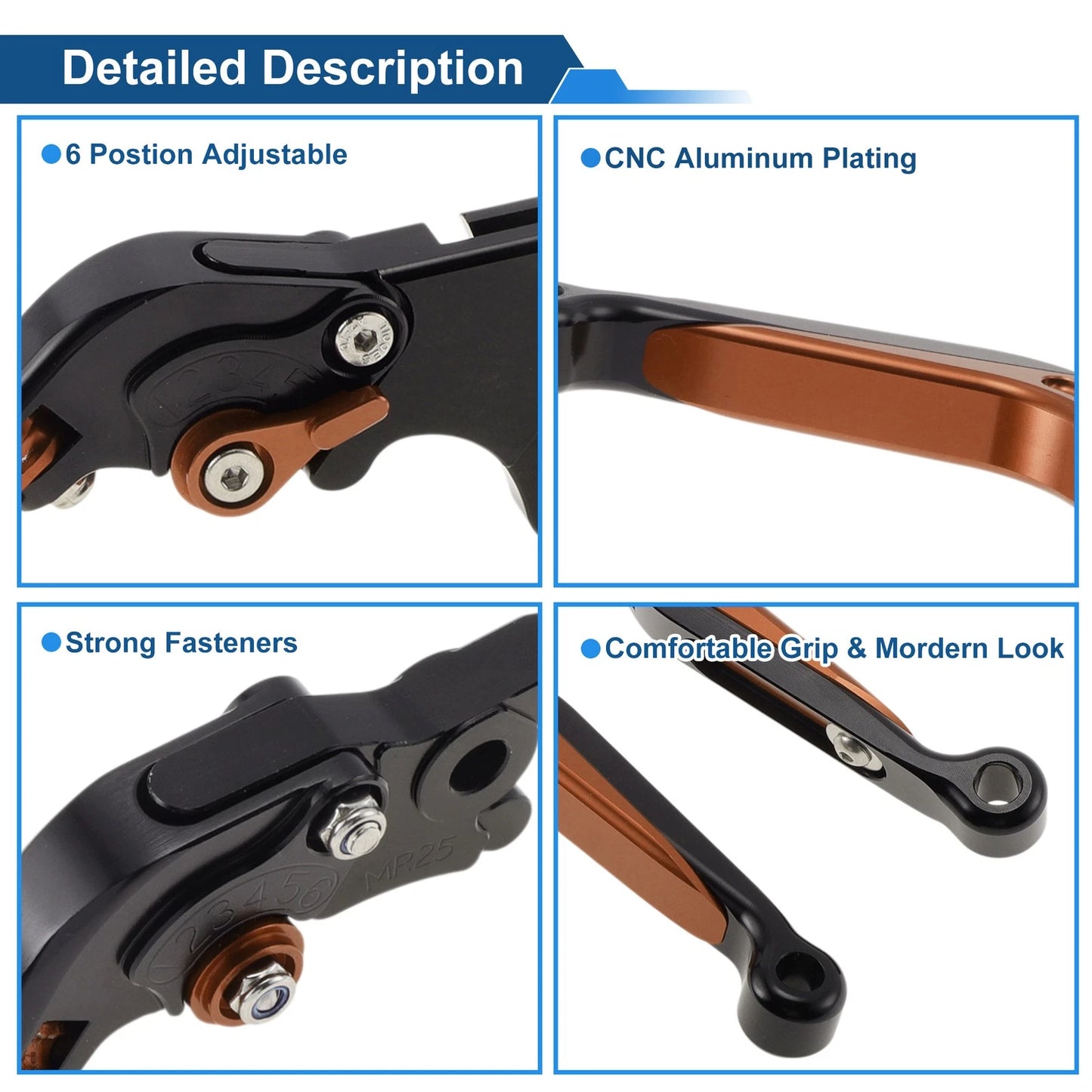 Adjustable Brake Clutch Levers for Yamaha MT125 (2014–2023) Black Orange