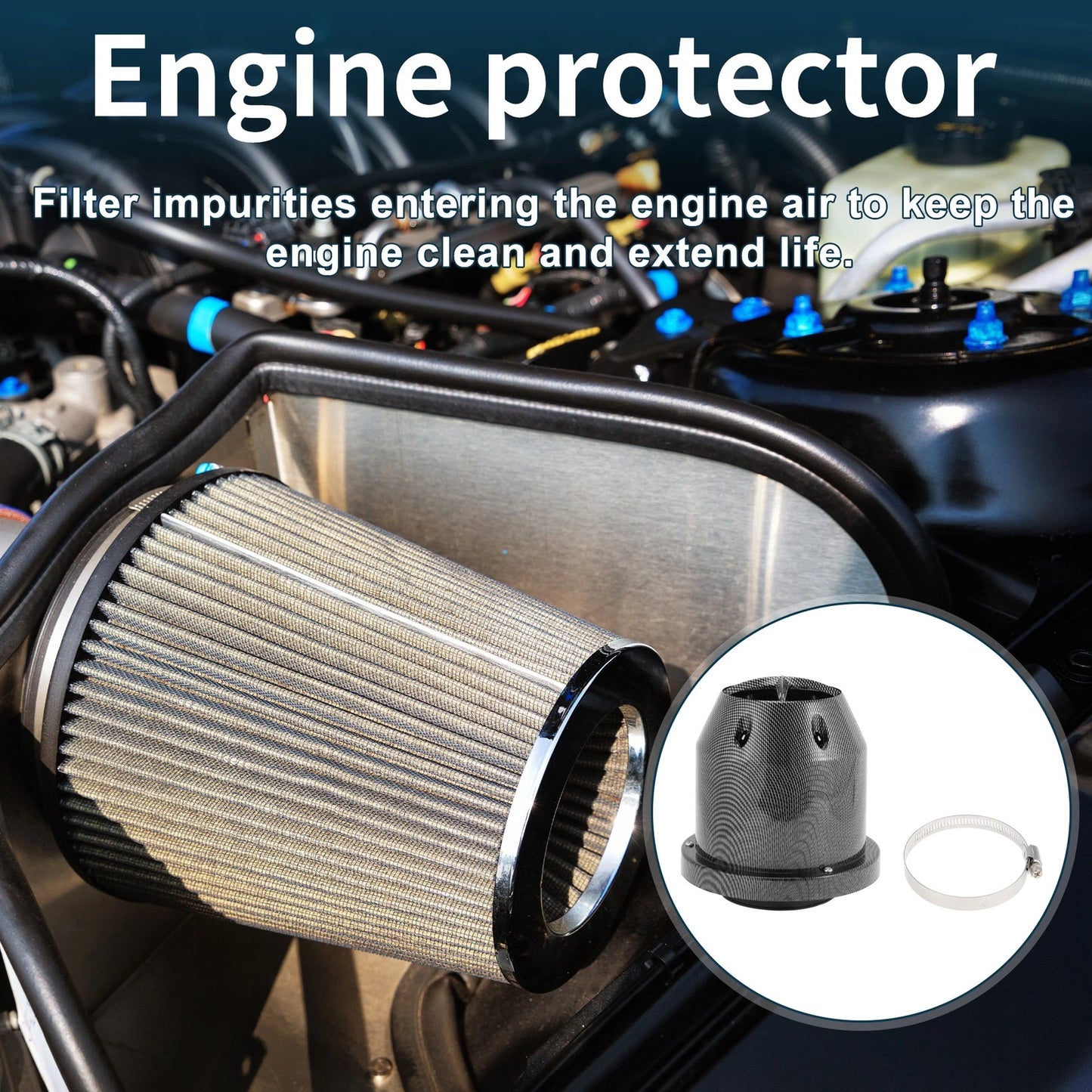 Engine Air Filter 76mm High Flow Carbon Fiber for Car