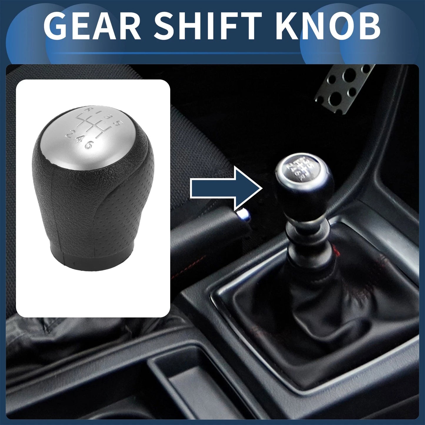 6 Speed Gear Shift Knob for Nissan Juke (2011–2013) Plastic Black Silver Tone