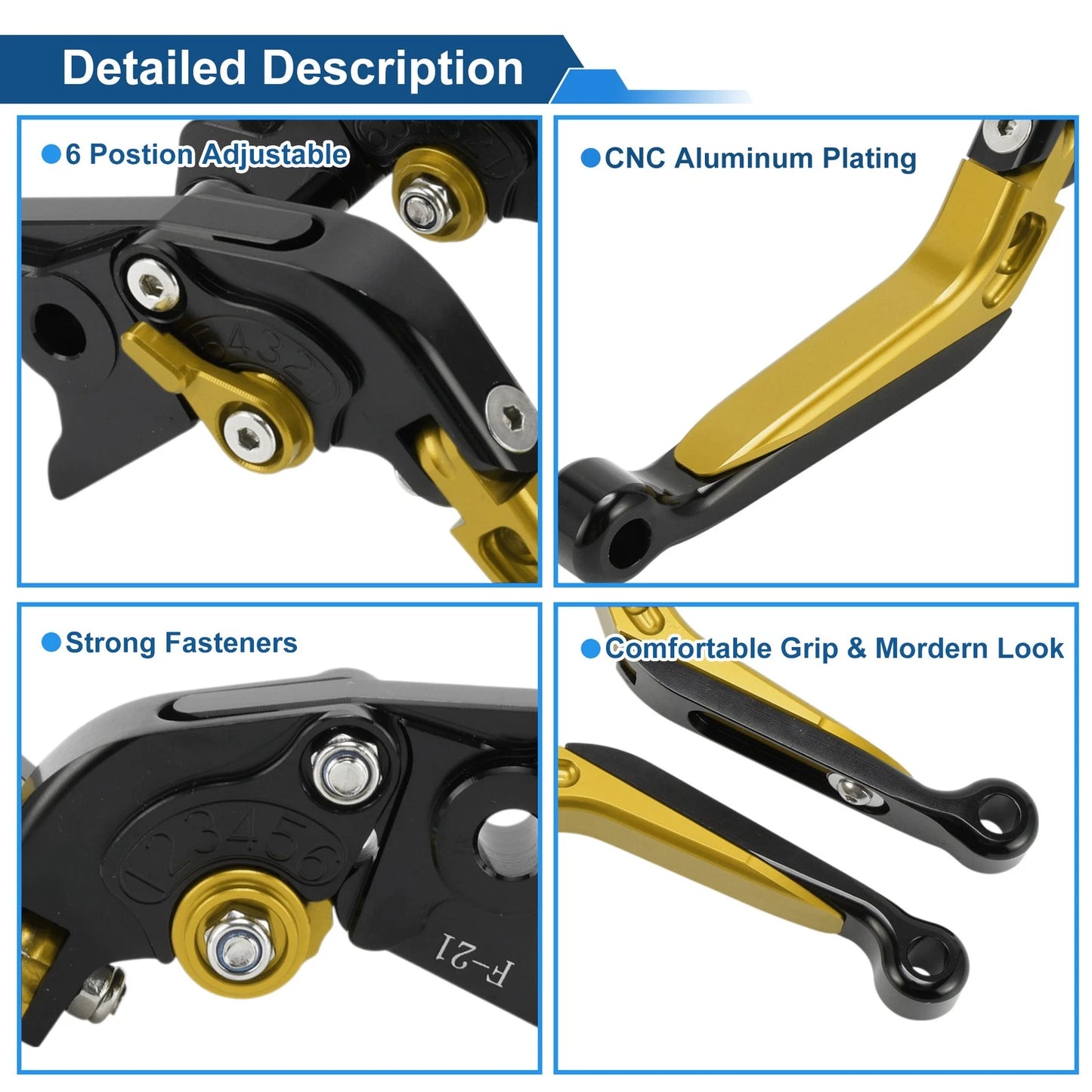 Short Long Brake Clutch Levers for Kawasaki Vulcan S 650 (2015–2023) Black Gold Tone