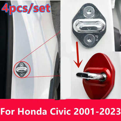 4x Red Accessories Door Lock Protective Cover Trim for Honda Civic (2001–2023)