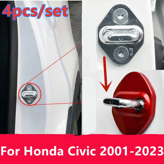 4x Red Accessories Door Lock Protective Cover Trim for Honda Civic (2001–2023)
