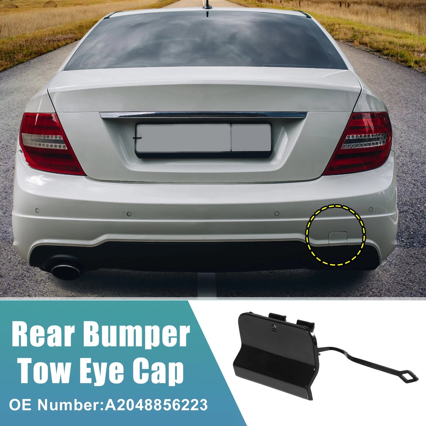 Rear Bumper Tow Hook Cover for Mercedes Benz C-Class (A2048856223) Black