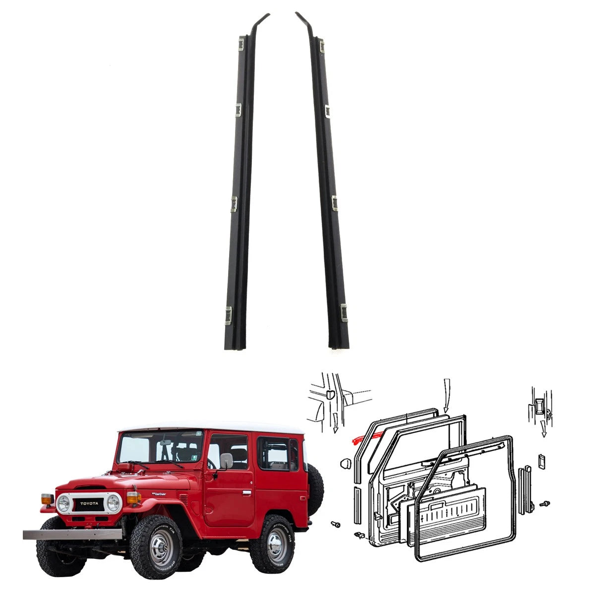 Front Door Glass Outer Weatherstrip for Toyota Land Cruiser (BJ41–HJ47)