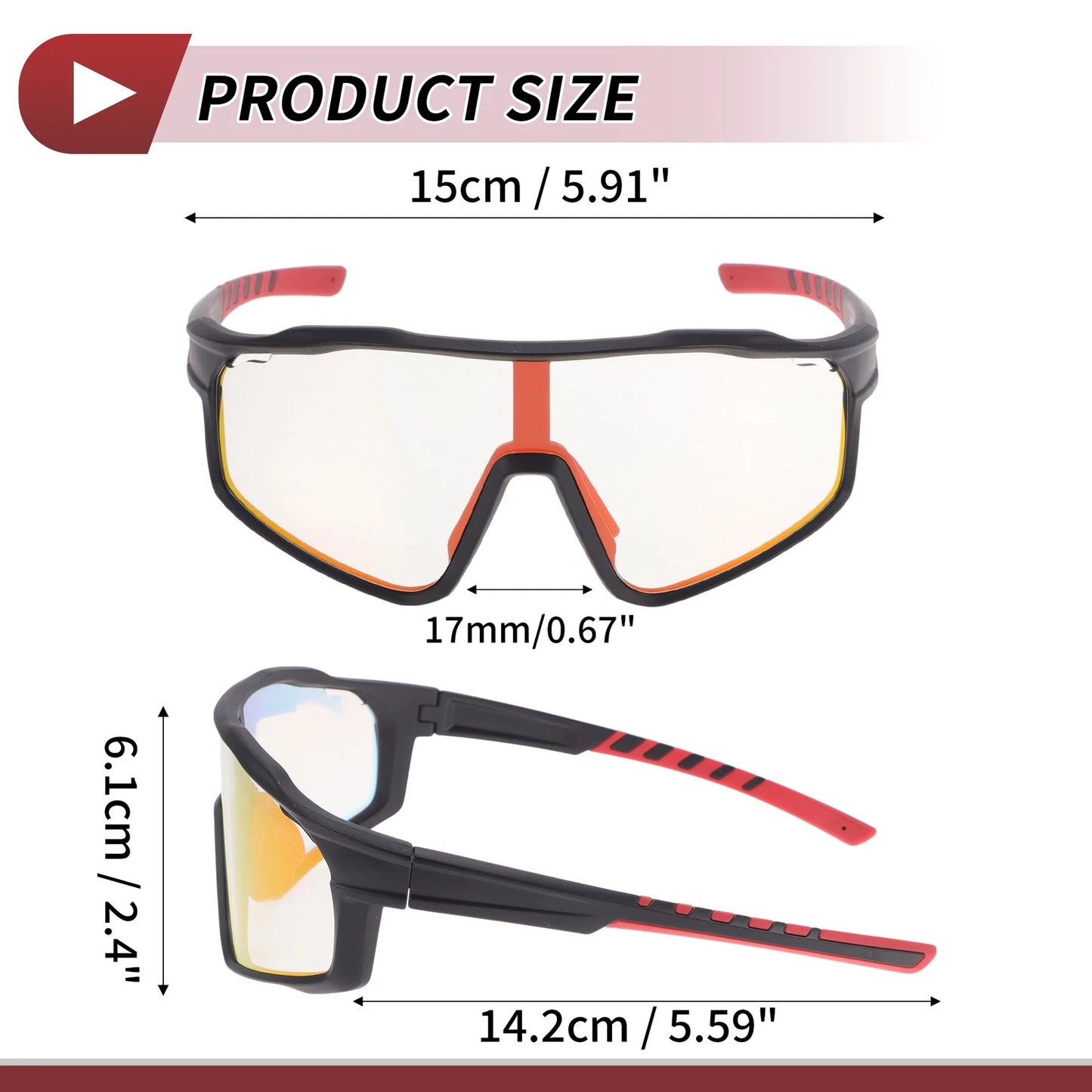 Motorcycle Riding Goggles for Various Models (Light Red Lens, Black Red Frame)