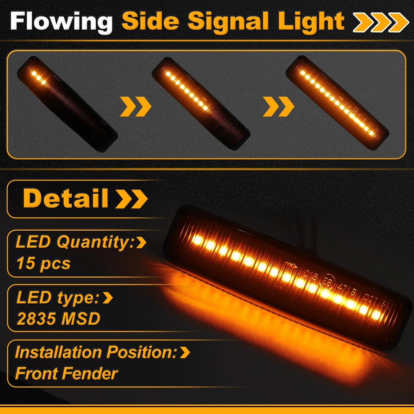 Side Marker Fender Light for BMW 5 Series E39 (1995–2003) 1 Pair Smoky Black Lens