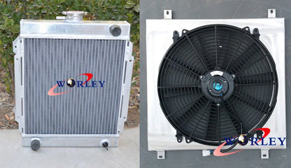 3 Row Aluminum Radiator & Fan & Red Hose for Datsun 1200 B110 (1970-1976)