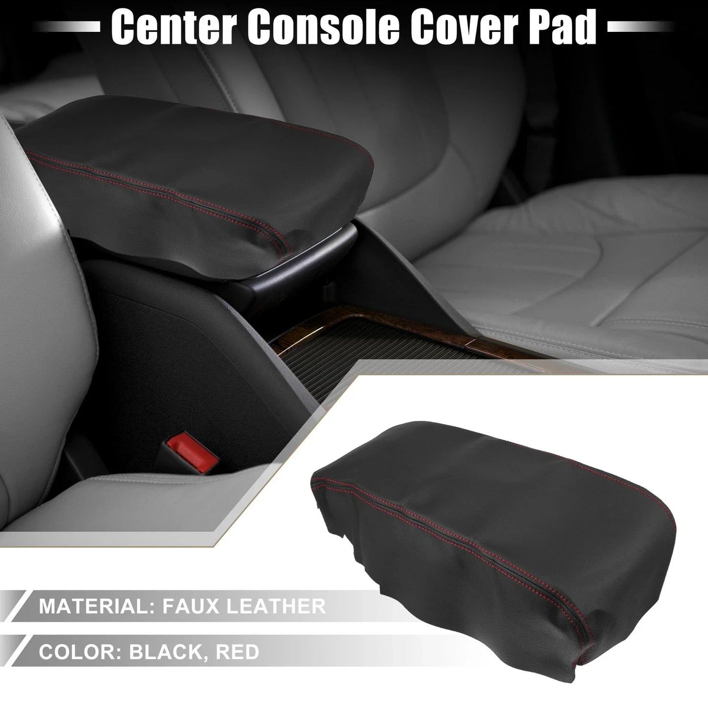 Center Console Armrest Cover for Dodge Charger (2008-2010) Black Red Stitching