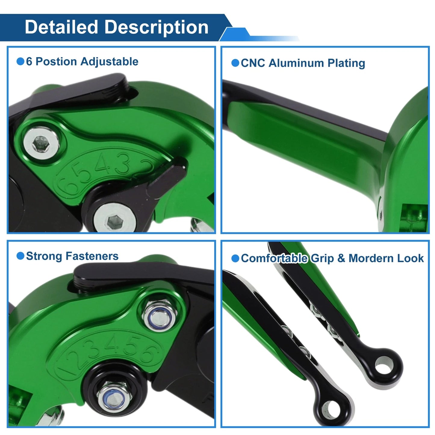 Short Long Brake Clutch Lever for Kawasaki ZZR600 (2005–2009) Green Black