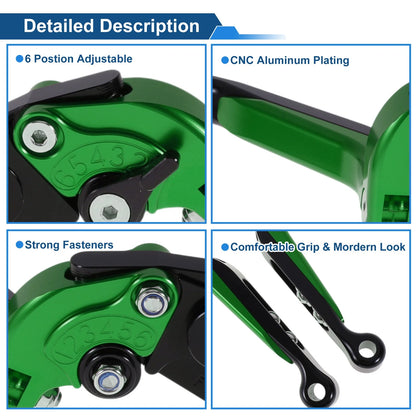 Short Long Brake Clutch Lever for Kawasaki ZZR600 (2005–2009) Green Black