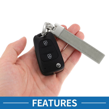 Set of 1 Faux Leather Car Keychain with Ring - Light Gray/Silver Tone