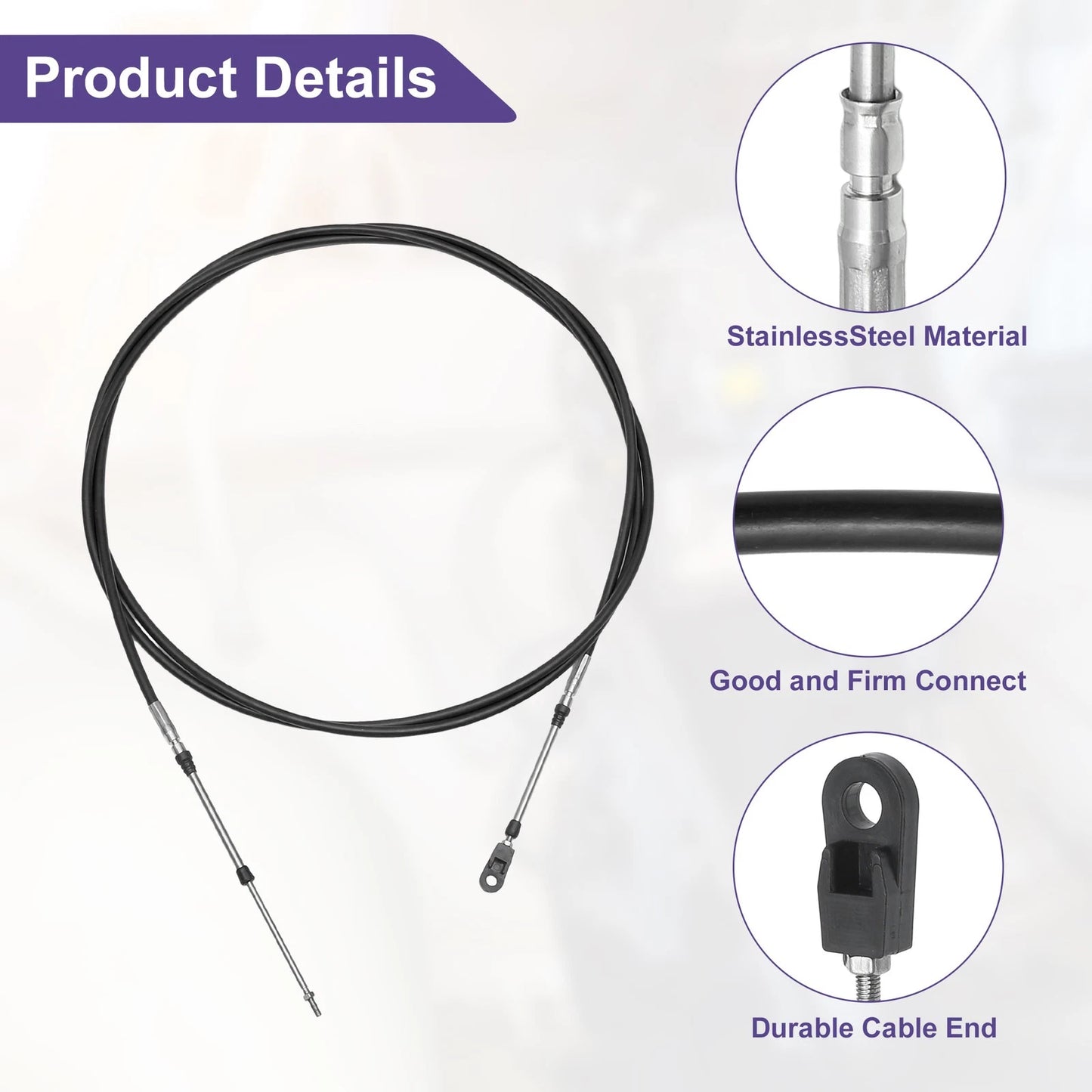 2 Pcs Throttle Shift Control Cable for Marine Boat (13FT, 400cm)