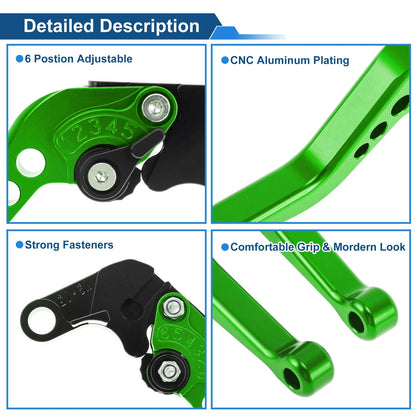 Short Brake Clutch Levers for Yamaha FZ6R (2009–2017) Green 1 Pair