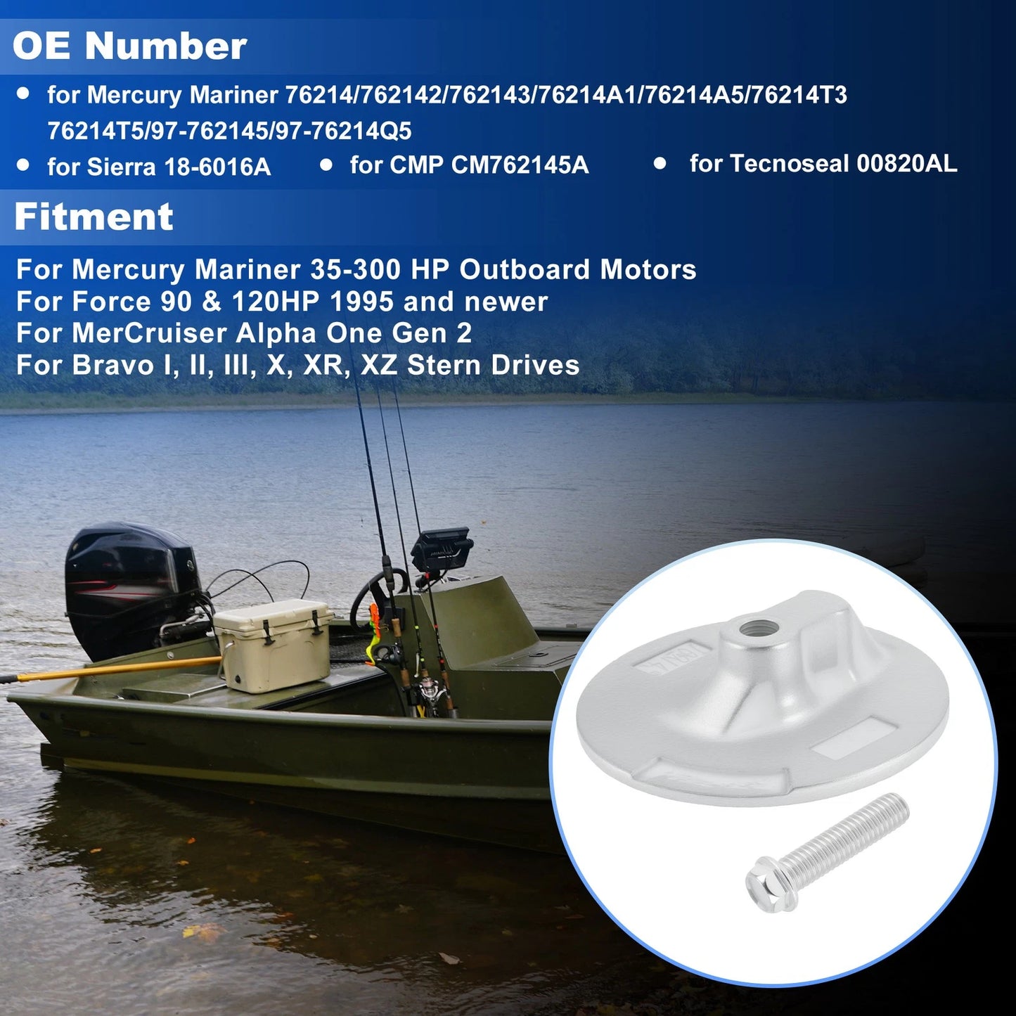 Trim Tab Anode for Mercury Mariner 35-300 HP Outboard Motors (N/A)