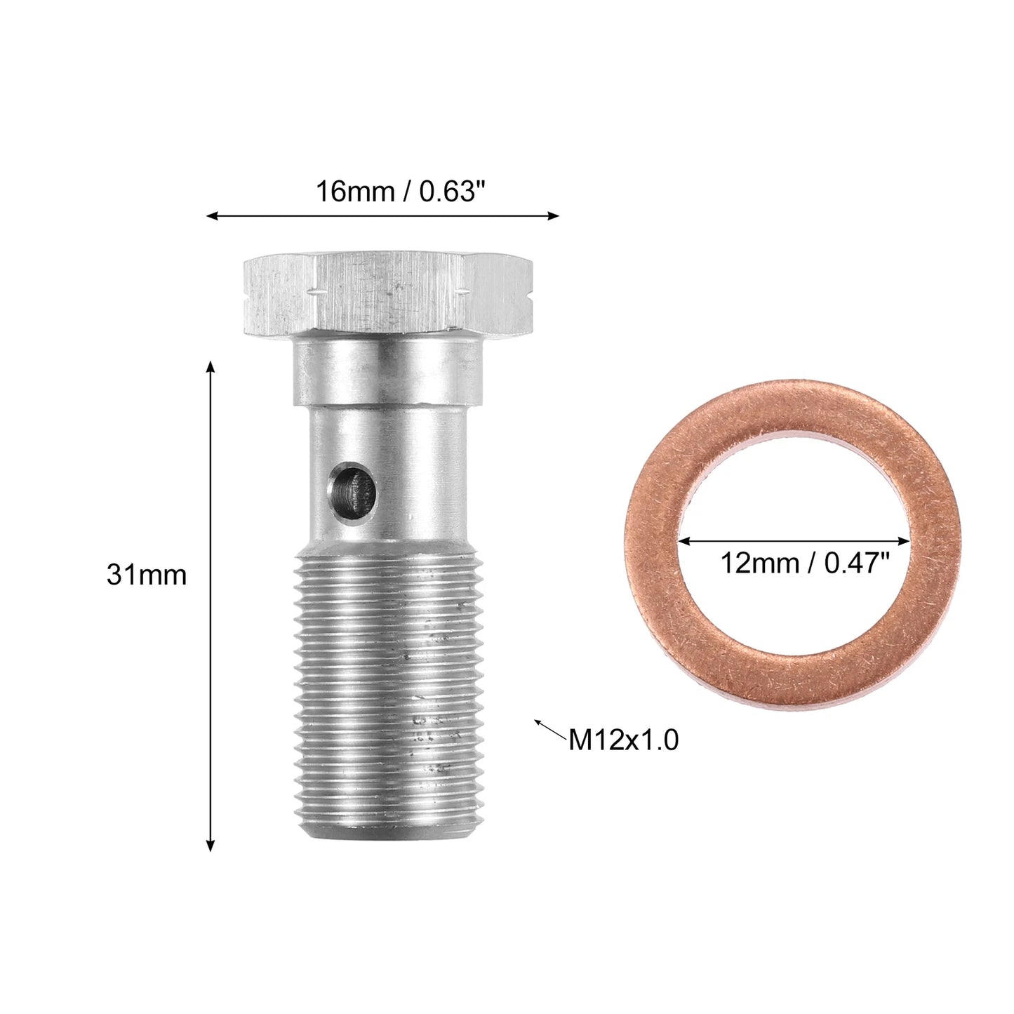 Turbo Brake Line Bolt with Washers for M12x1.0 (31mm Length)
