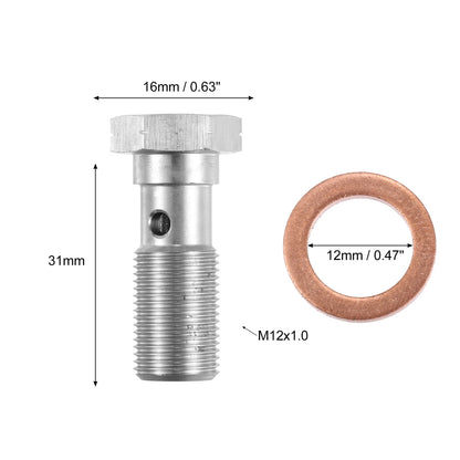 Turbo Brake Line Bolt with Washers for M12x1.0 (31mm Length)