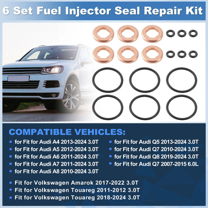 Set of 6 Fuel Injector Seal Repair Kit for Volkswagen Touareg (2011–2014)