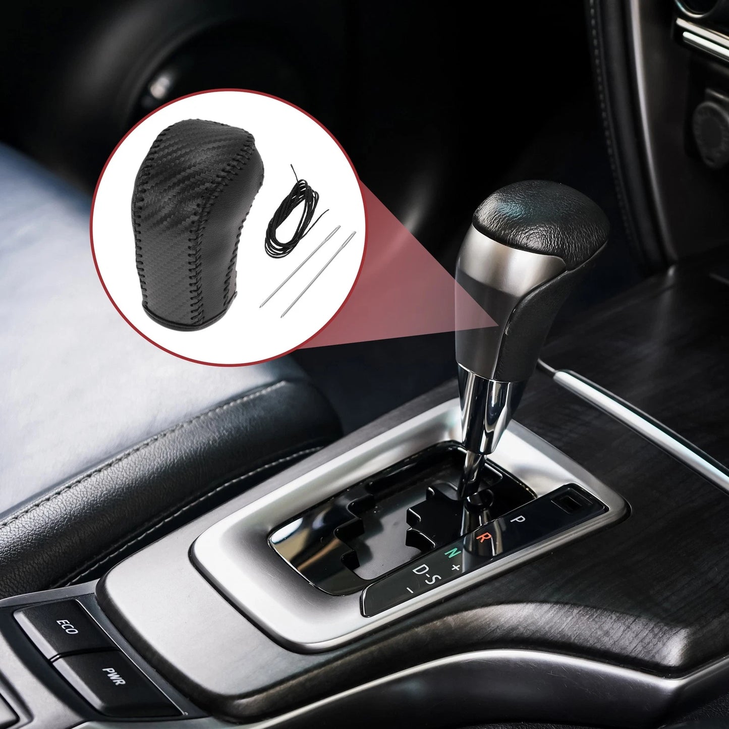 1 Pc Gear Shift Knob Cover for Hyundai Tucson (2015–2018) Black Faux Leather