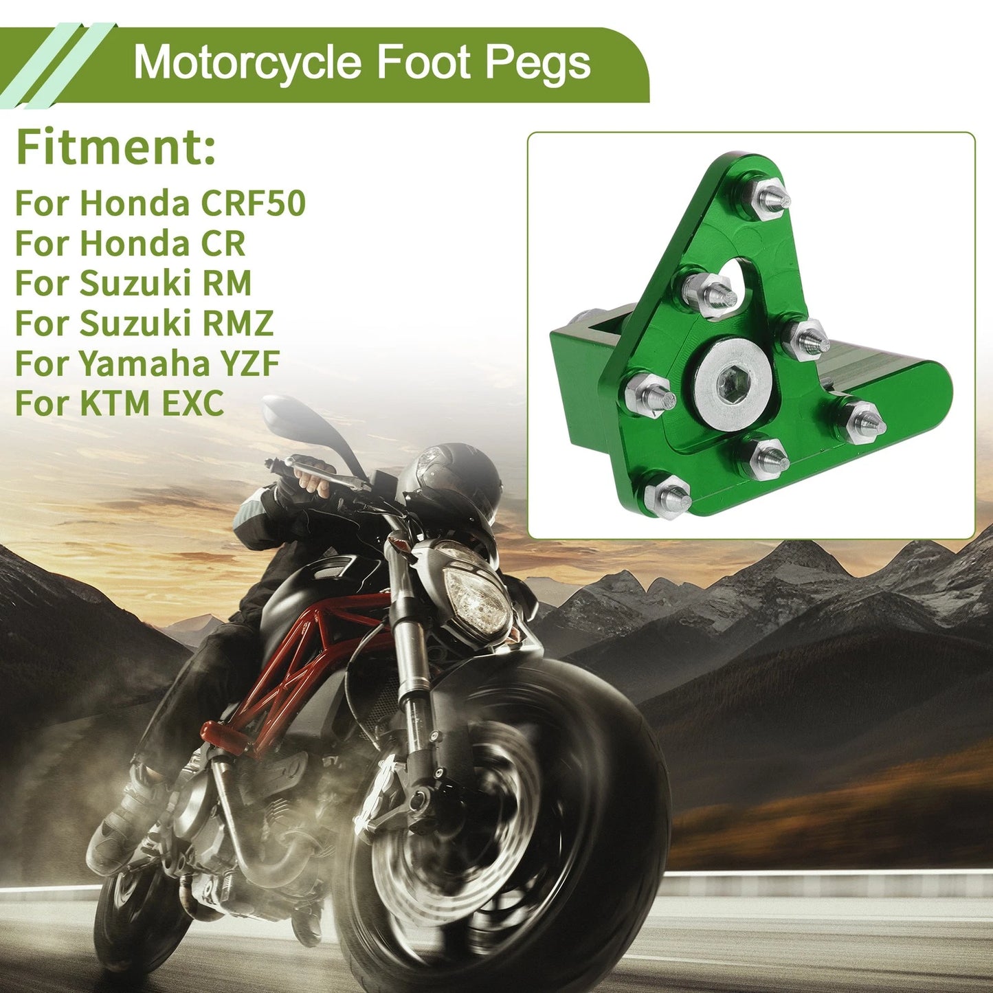 Motorcycle Foot Pegs for Honda CRF50 (2004–2023) Green 1 Pc