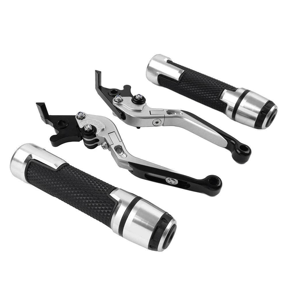 Silver Extendable Brake Clutch Levers & Handlebar Grips for Aprilia Tuono V4