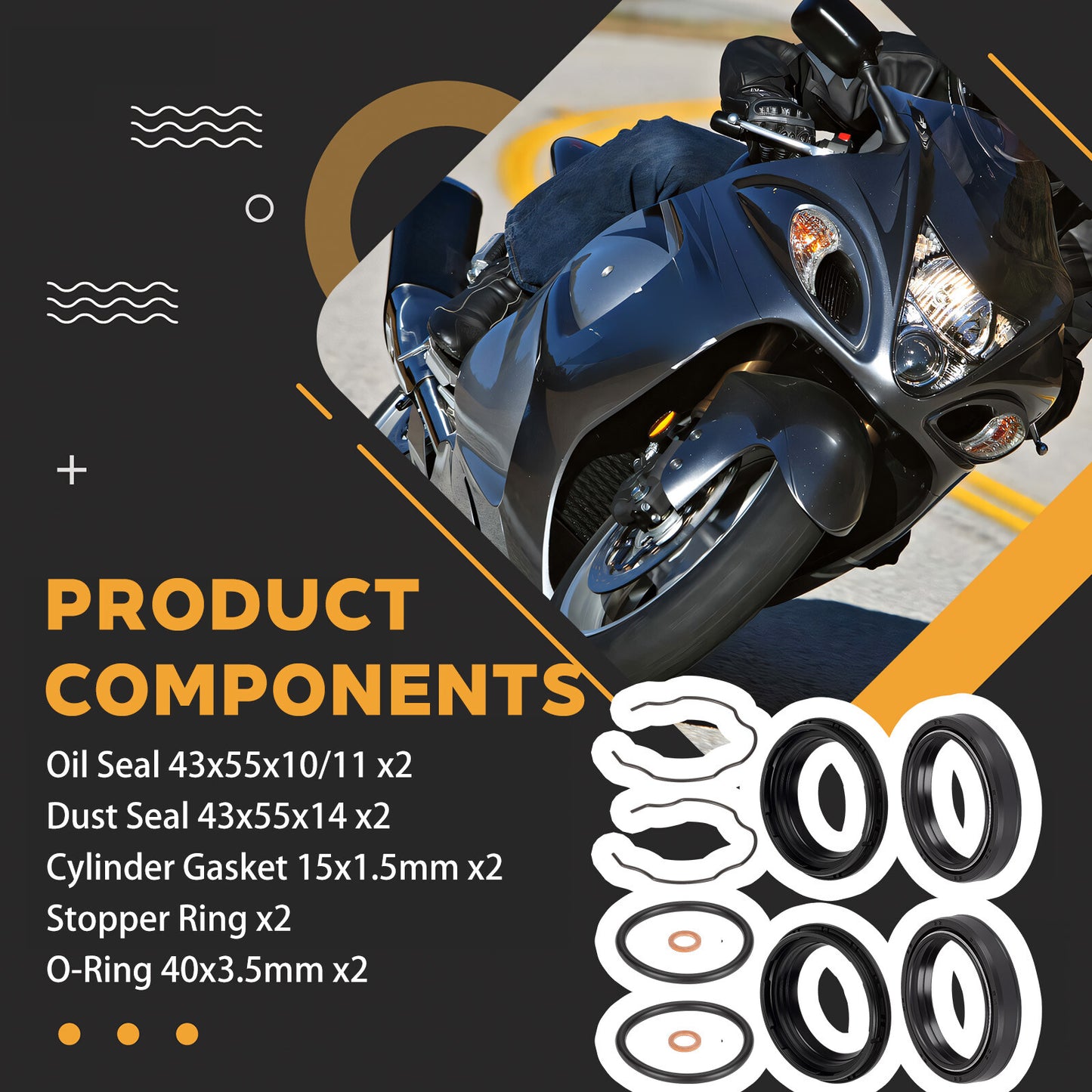 Front Fork Shock Absorber Oil Seal Kit for Suzuki GSX1300R Hayabusa (2008–2024)