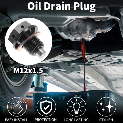 M12x1.5 Magnetic Oil Drain Plug for Various Models (Titanium Alloy, Black)