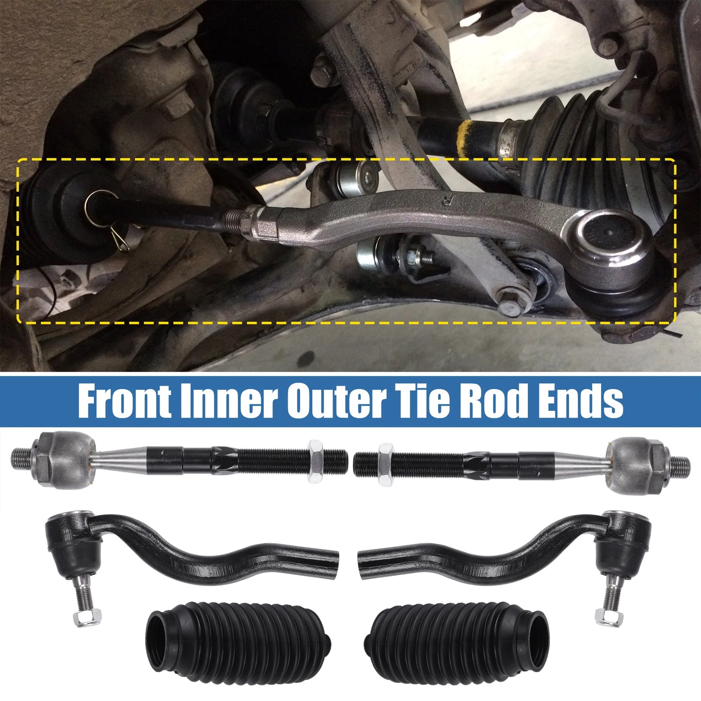 Set of 6 Front Inner Outer Tie Rod End Links for Dodge Durango (2011–2015)