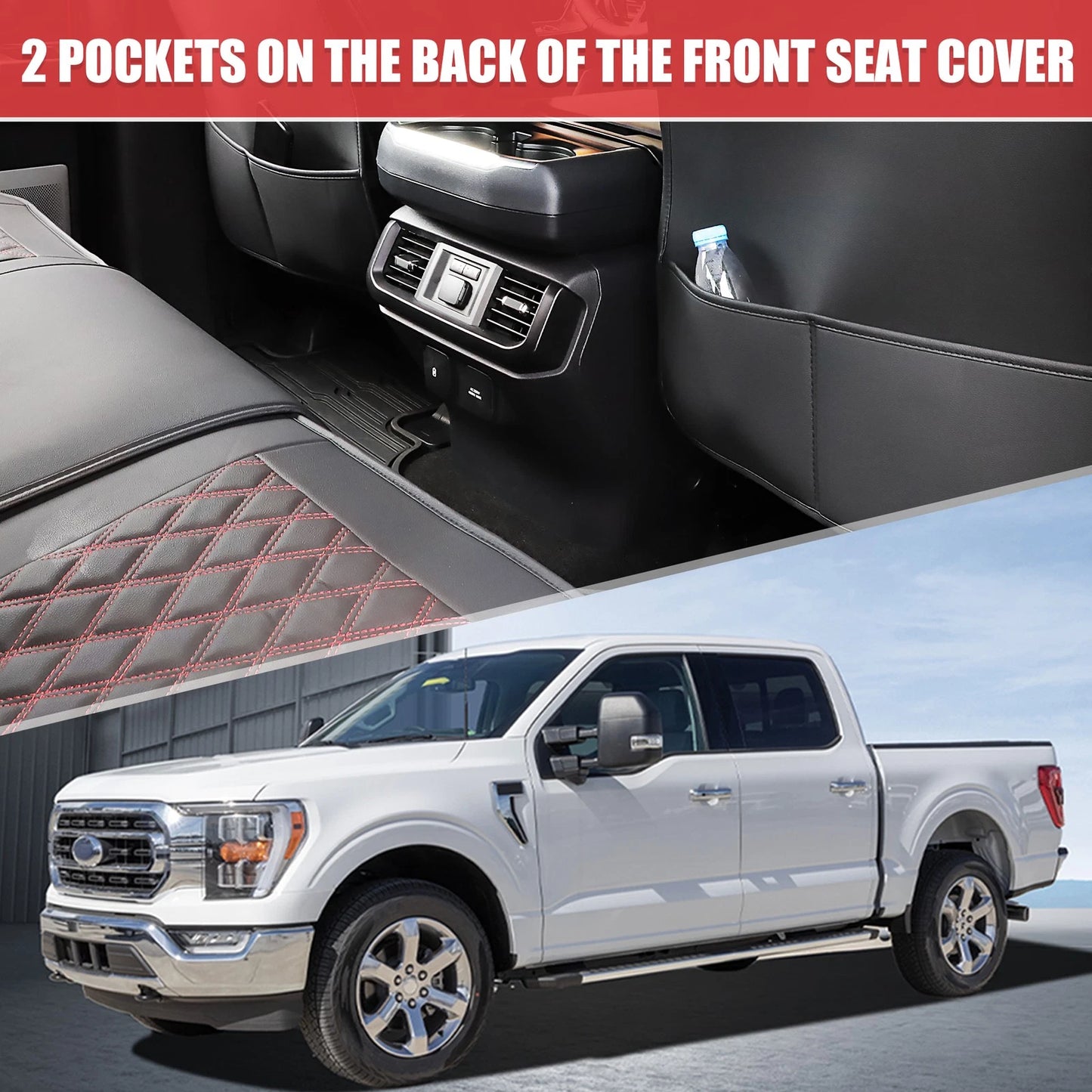 Set of 2 Front Seat Covers for Ford F-150  Black Red
