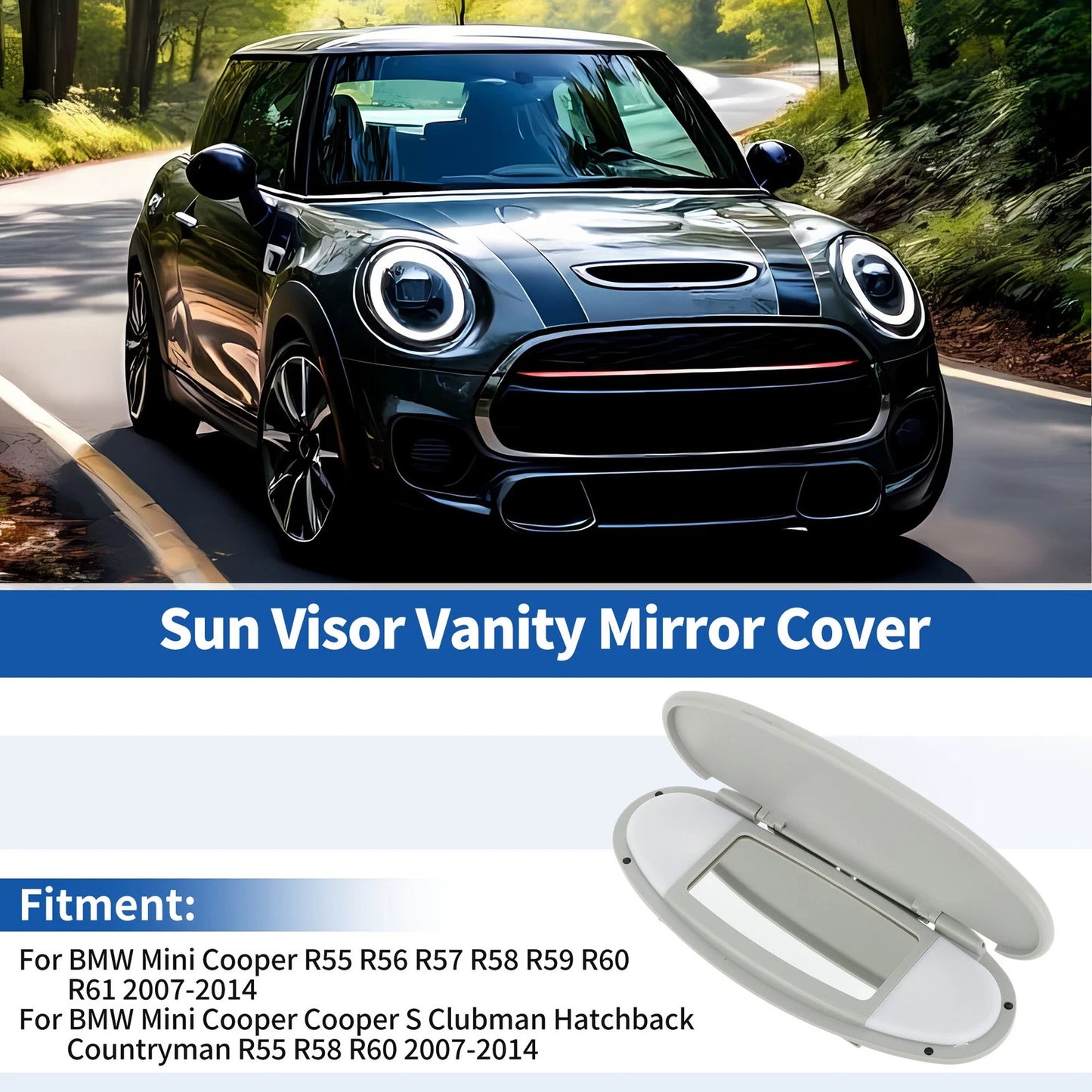 Sun Visor Vanity Mirror Cover for BMW Mini Cooper R55 R56 (2007–2013) No.51167361833 Gray