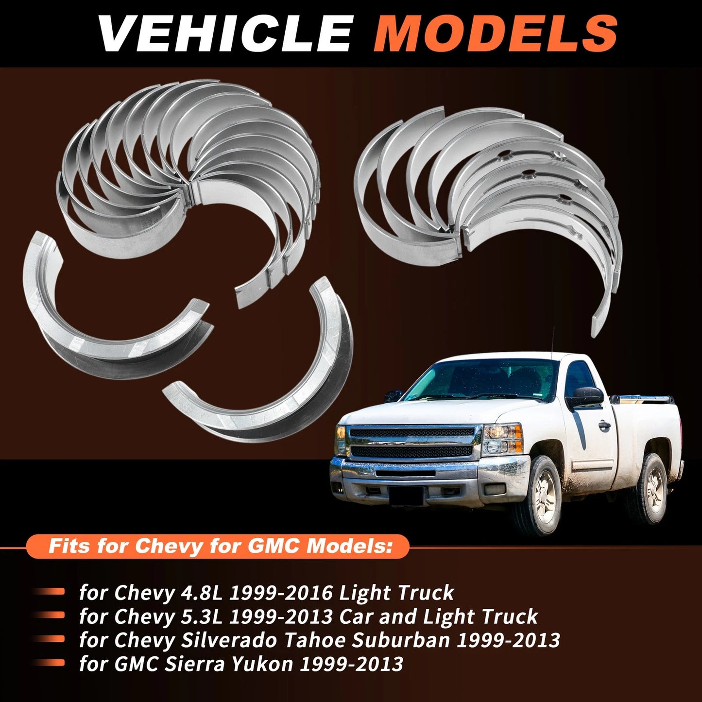 Main and Rod Bearing Set with Piston Rings for GMC Chevy LS Gen III IV (1997–2013)