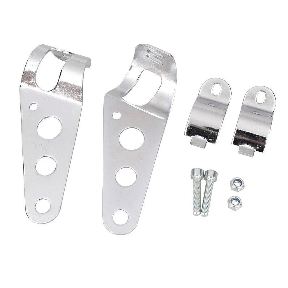 Fork Mount Headlight Brackets for Cafe Racer Bobber Chopper Silver