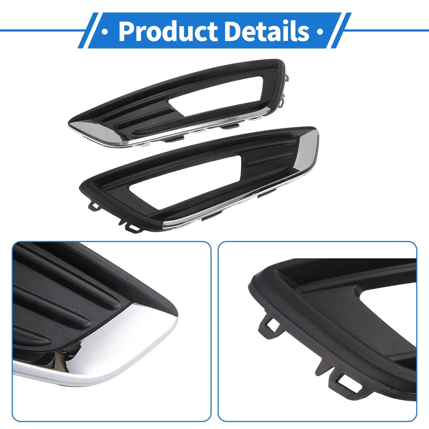 Fog Light Grill No.F1EZ15266D for Ford Focus Sedan (2015–2018) Black Chrome 1 Pair