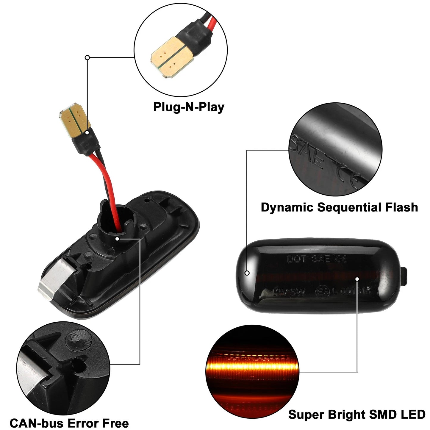 2X LED Side Marker Lights 8E0949127 for Audi A4 S4 RS4 B6 B7 B8 Black