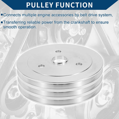 3 SWP Triple-Groove Short Water Pump Crank Pulley for Chevy SBC 265 (1967–1986)