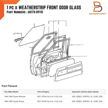 Front Door Glass Belt Weatherstrip for Toyota Hilux 4Runner (LN56-LN60)