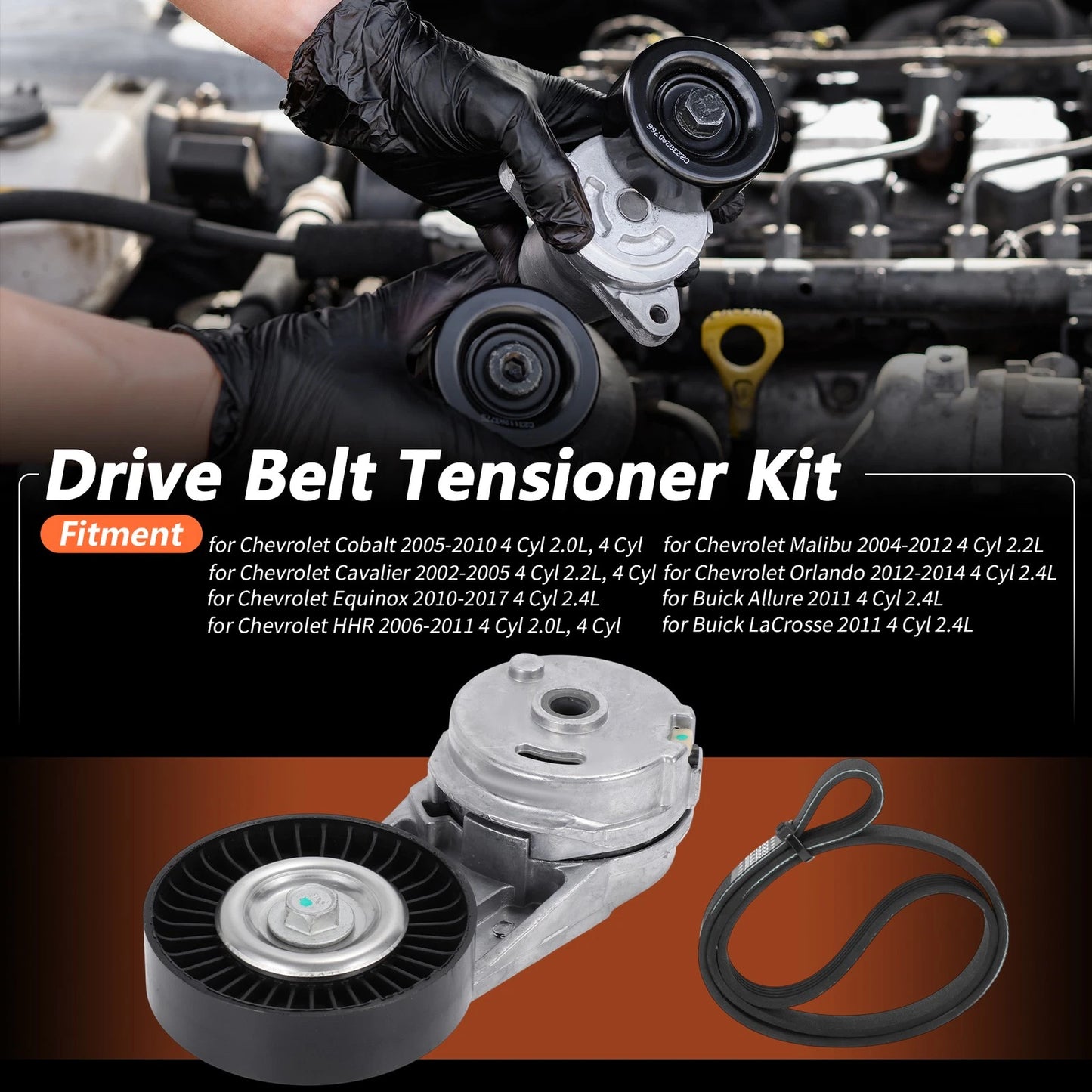 Set of 2 Drive Belt Tensioner Kit for Chevrolet Cobalt (2005–2010) 2.0L 4 Cyl